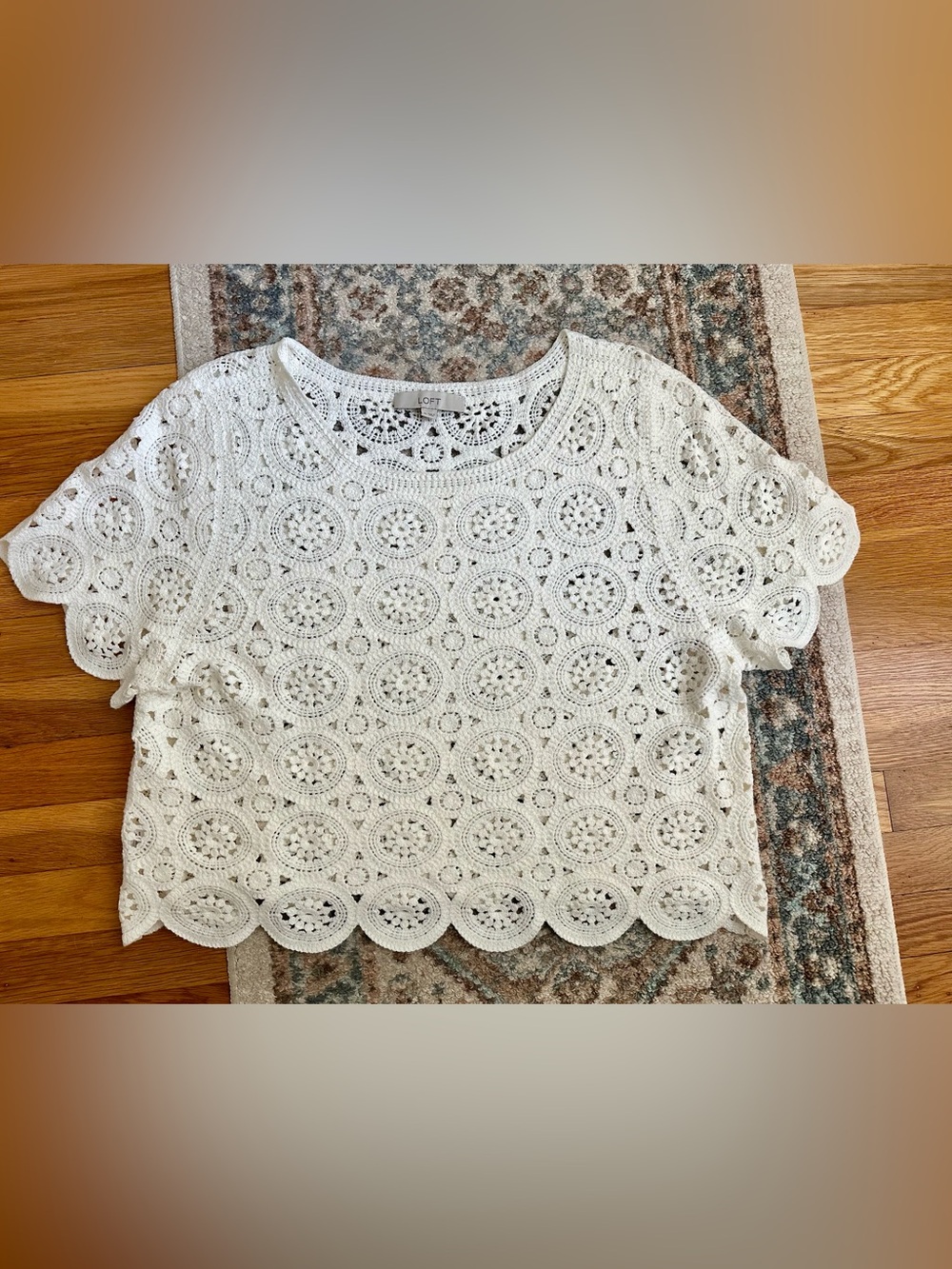 LOFT Ivory Crochet Short Sleeve Top XL